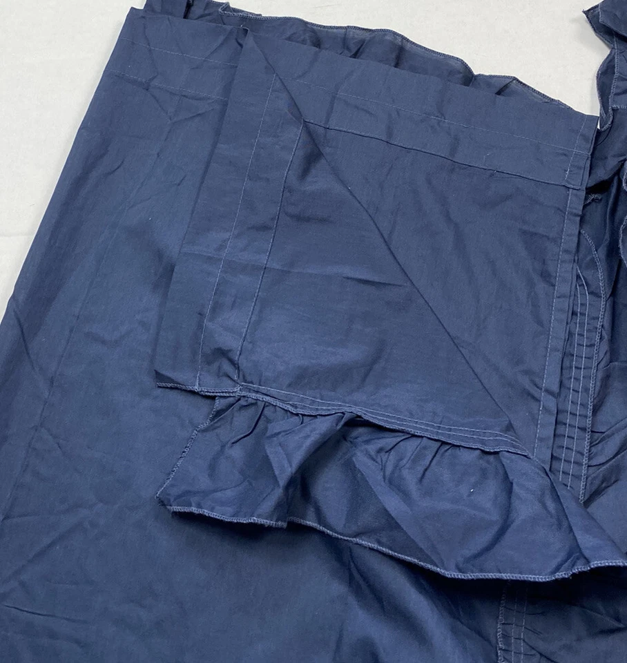 2 Vintage Ruffle Curtains Navy Blue 70s Primitive Drapes Panels Pair Cottagecore - Image 4 of 4