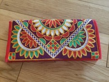 Hand-embroidered Zippered Red Clutch Purse Velvet interior many pockets. Artisan