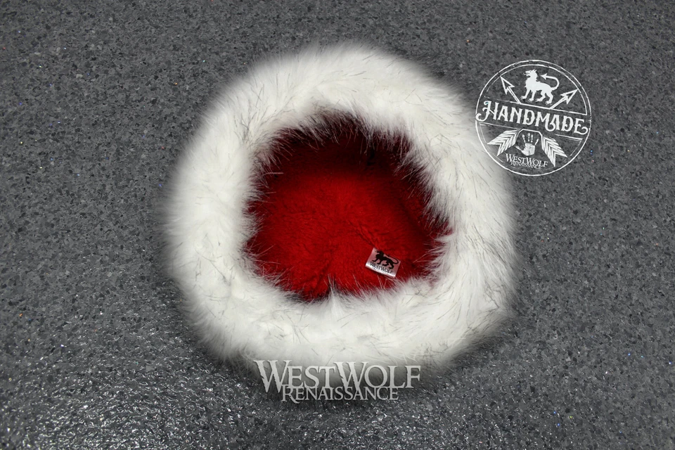 Viking Hat with Thick Red Sherpa Suede and White Fox Faux Fur  - Norse Santa - Image 3 of 4