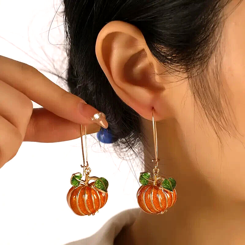 Sparkly Pumpkin Earrings For Women – Cute Dangle Earrings For Fall & Thanksgiving - View #2