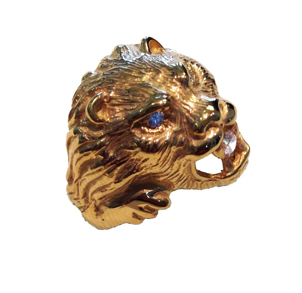 Anello testa di Leone in argento 925%, argento, doratura, brillanti - Immagine 2 di 4