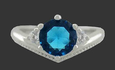 LAB 1.73 Cts BLUE TOPAZ 14K WHITE GOLD PLATED RING NEW WITH TAG Made in USA