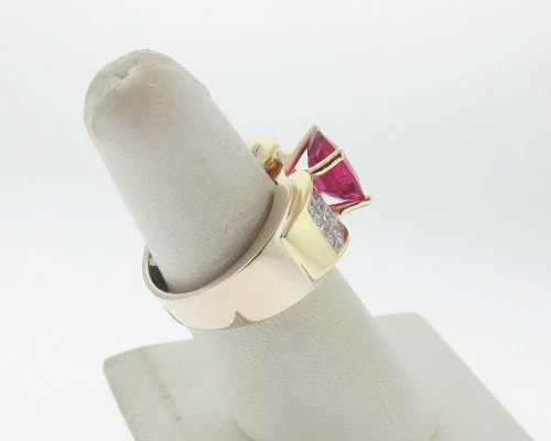 Anillo de cóctel fino de oro macizo de 18k con diamantes de turmalina rosa natural de 4,00 quilates talla 7,5 Foto 4 de 4