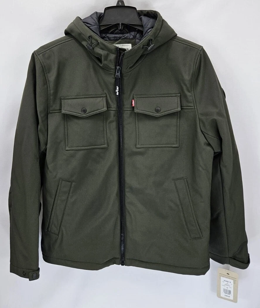 NWT Levi's Jacket Soft Shell Army Green Storm Coat Hooded Men's Large MSRP $160
