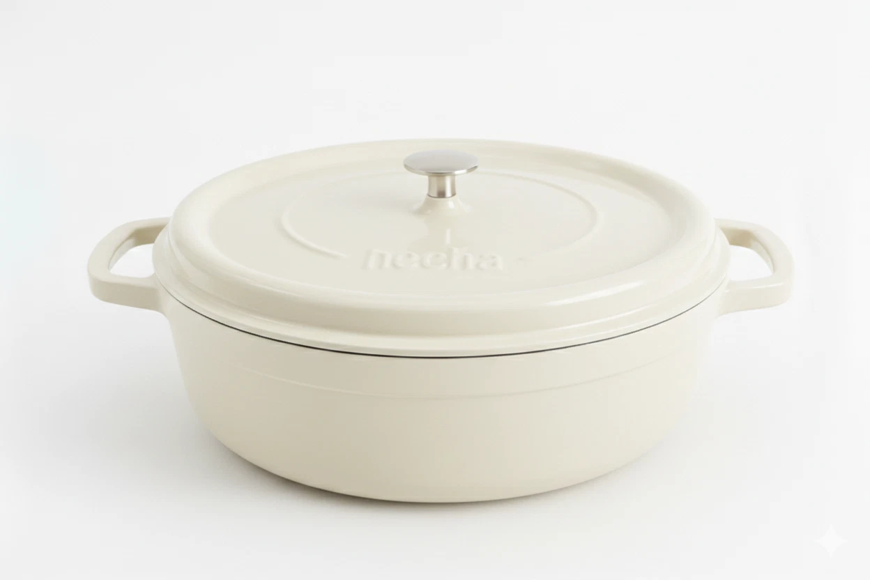 Hecha Enameled Cast Iron Round Shallow Dutch Oven - White 11"