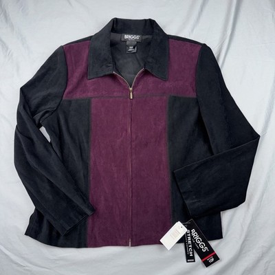 Briggs Petite Womens Jacket Size 10P Black Plum Zip Front Easy Care New 