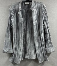 Chico  s Open Front Silver Gray Metallic Crinkle Joria Jacket Size 1