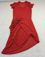 Monrow Red Wrap Dress Womens S Tie Waist Short Sleeve Knit Midi Casual
