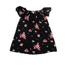 Forever 21 Floral Tunic Mini Dress Women's S Black Off Shoulder Tie Cuff Flowy