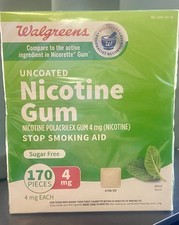 Nicotine UNCOATED GUM 4mg 170 Mint Flavor Walgreens NEW 2/26