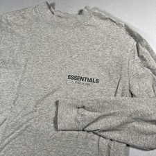 Fear of God Essentials Shirt Mens Small Heather Gray Long Sleeve Crewneck Patch