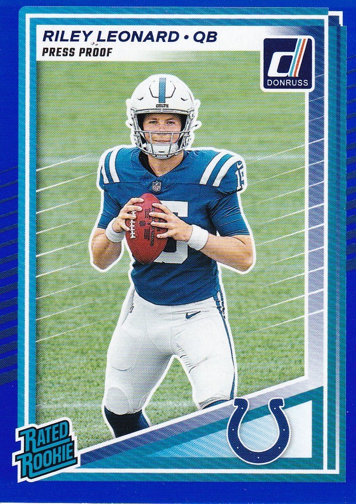 Riley Leonard Indianapolis Colts 2025 Donruss Rated Rookie Press Proof Blue #341