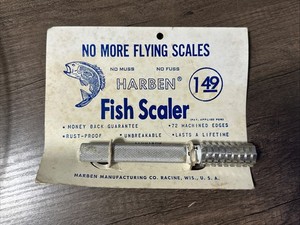 Vintage Harben Aluminum Metal Fish Scaler Tool Left Handed W/ Card