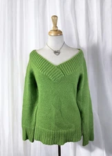 Guess Green Knit Sweater Top Mohair Wool Minimalist Classic Preppy Fall Y2K L