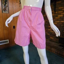 Vtg 80s Preppy Mall Rat Pink Check  Bermuda Walking High Waist Trad Mom Shorts M