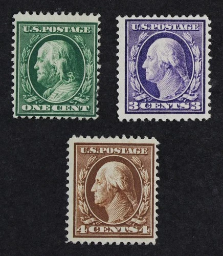 CKStamps: US Stamps Collection Scott#374, 376 Tiny Thin, 377 Mint H OG