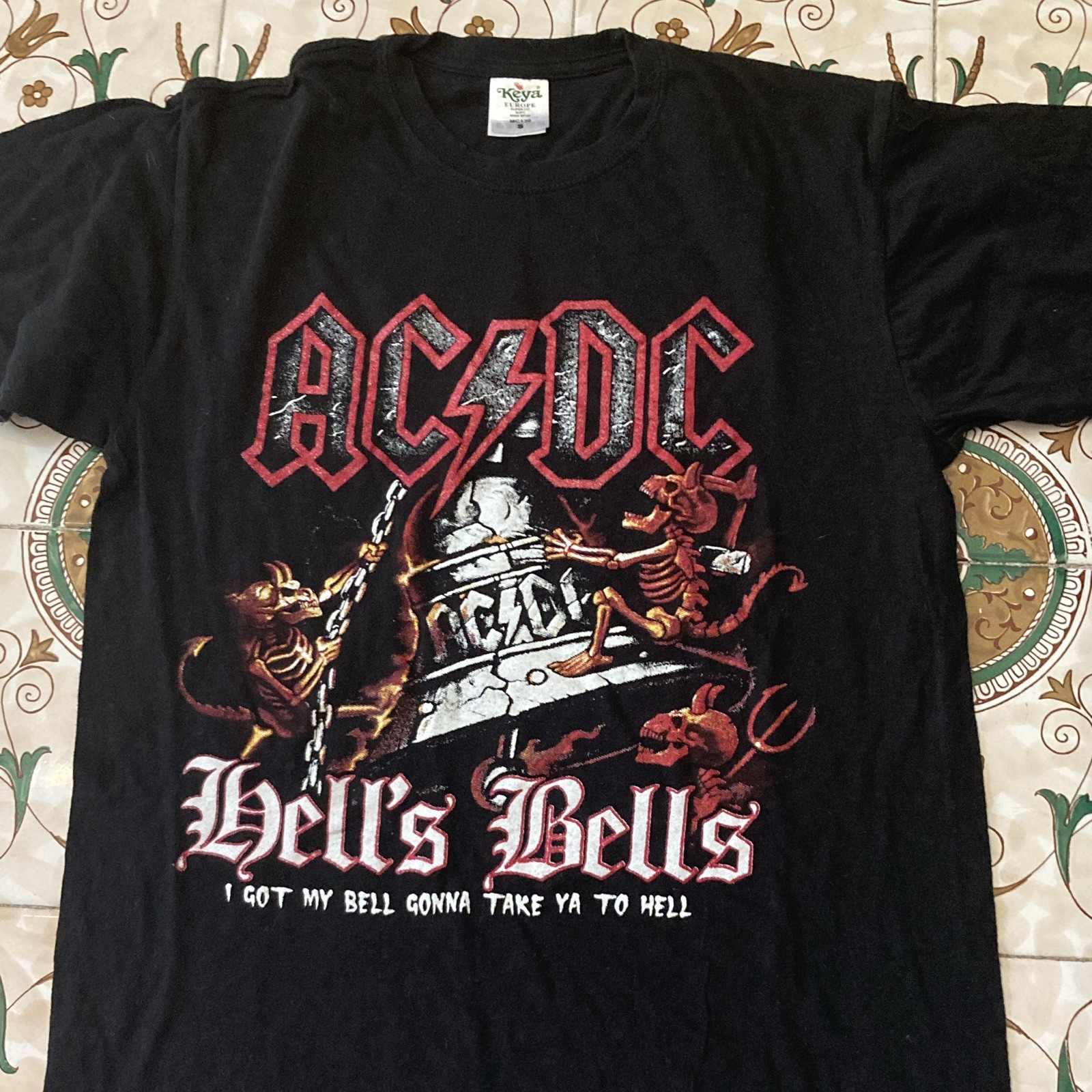 Keya T-shirt uomo AC/DC Hell's Bells nera S cotone jersey girocollo MC130