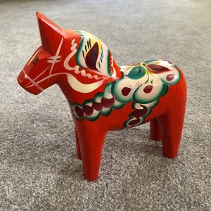 Vintage SWEDEN Nils Olsson Akta Dalahemslojd FOLK ART Wood Horse Swedish Dala 8"