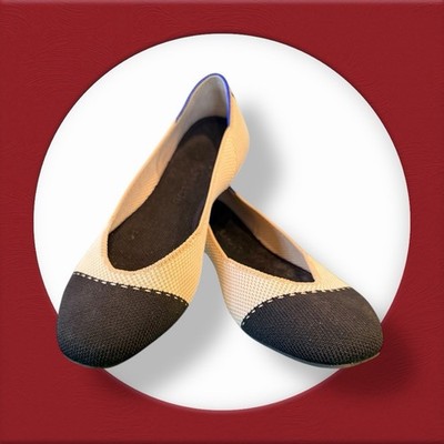 Rothy s The Square In Tuxedo Size 8 Cream Black Knit Cap Toe Ballet Flats EUC