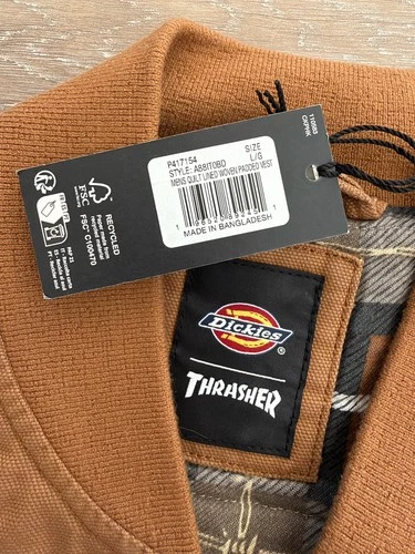 Dickies x Thrasher Men's Brown Canvas Lined Padded Full Zip Vest size L/G image 4