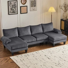 U-Shape Sectional Sofa Set with Corduroy Fabric Home Furniture Reception Room