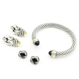 David Yurman Sterling 14k Black Onyx Cable Cuff Buckle Earring Lot of 3 #S4620 2