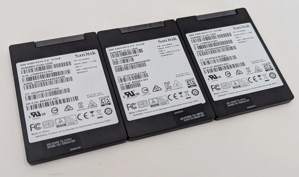 Lote de 3 unidades de estado sólido SanDisk SSD X400 512 GB SATA III 2,5" 7 mm SD8SB8U-512G Foto 3 de 4