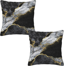 Black Grey Gold Marble Throw Pillow Covers 16x16 Inches Set of 2, Decorative Pil