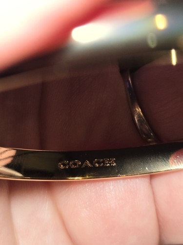 Coach Charm Hinge Bangle C Logo Gold tone Pink Quartz Bracelet, NWT $95! CUTE! - Picture 5 of 5