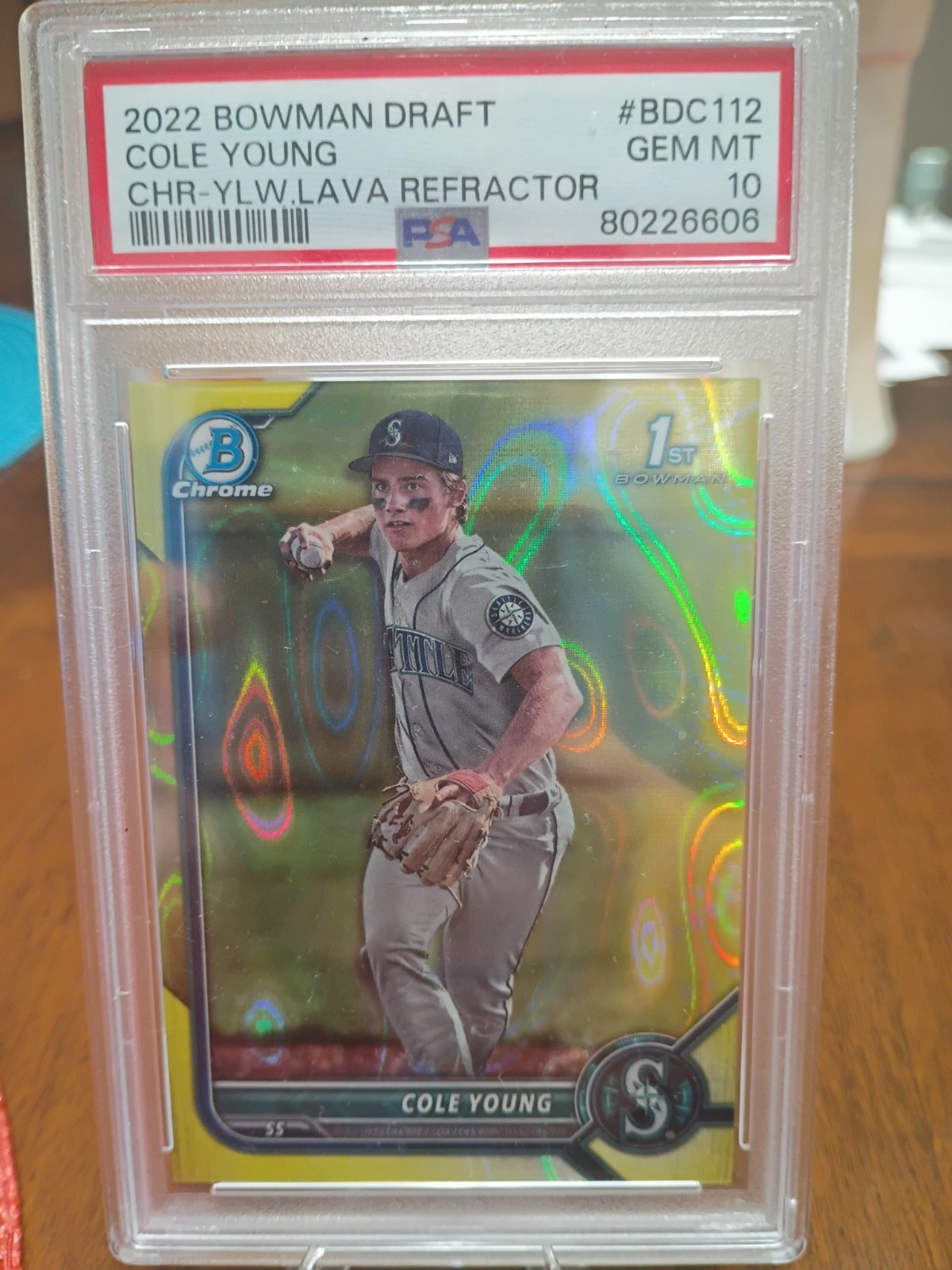 2022 Bowman Draft Cole Young 1st Yellow Lava /75 PSA 10