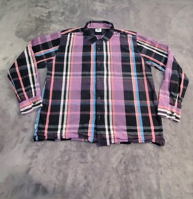 Obey Men's Size XXL Organic Cotton Button Down Shirt Purple Black Casual C12-3