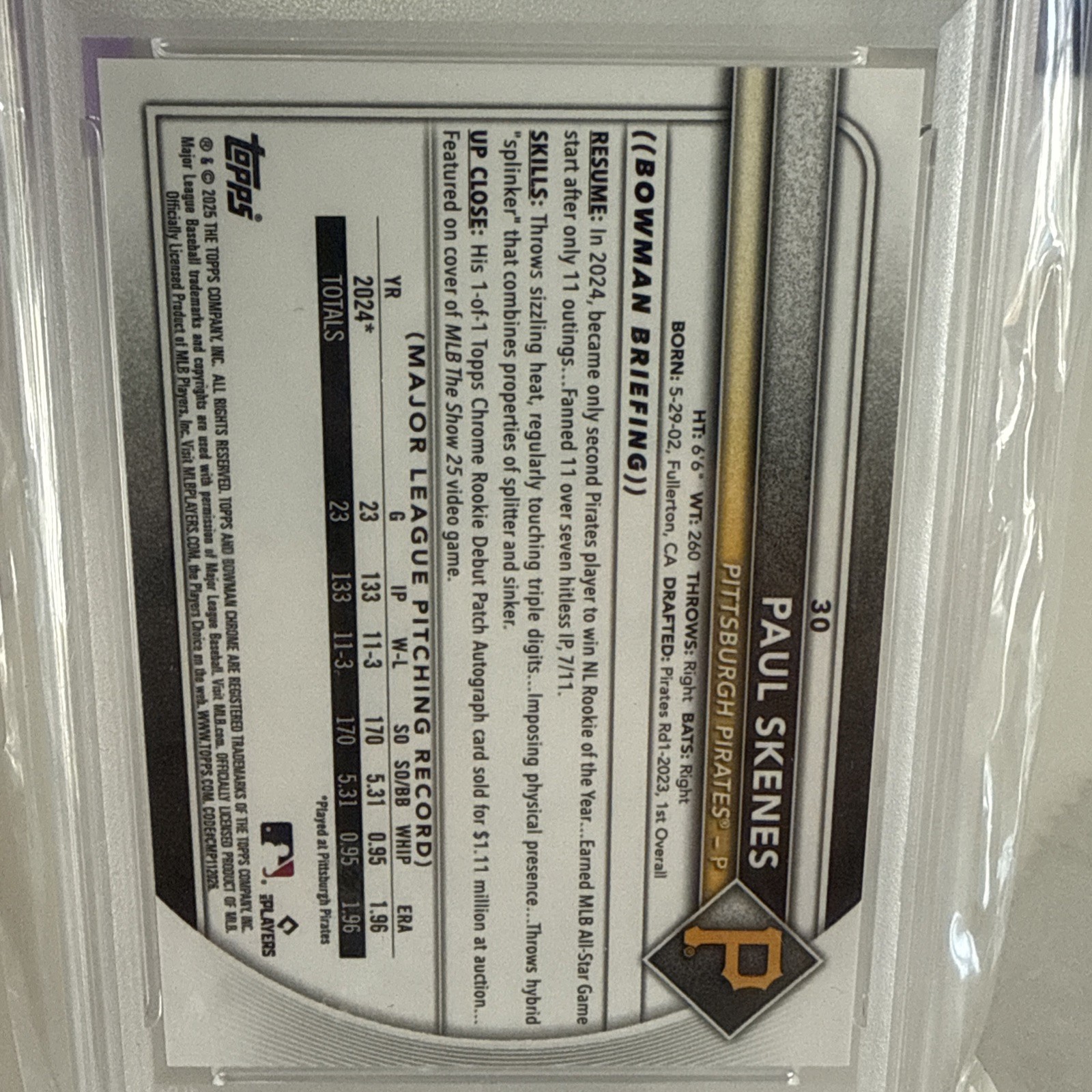 2025 Bowman Chrome #30 Paul Skenes Black Geometric # 5/10 view 7
