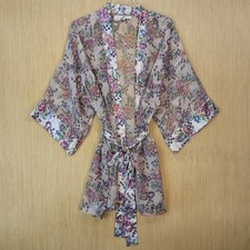 Vintage Victorias Secret Gold Label Floral Paisley Sheer Kimono Robe One Size