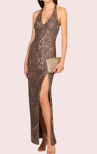  595 Aidan Mattox Beaded Maxi Column Gown Prom Dress Size 14 Moonstone Dress 169