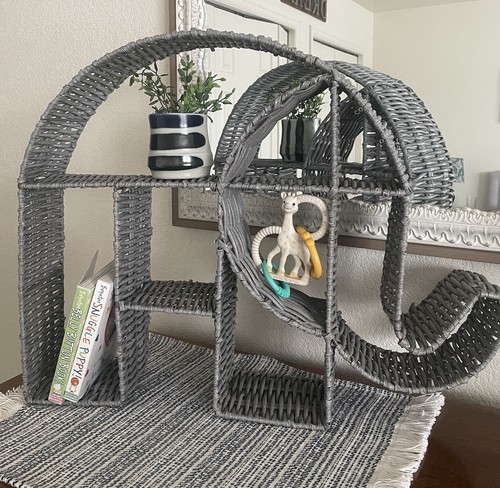 Resin Wicker Elephant Display Book Shelf Kids Nursery Playroom Gray Boho