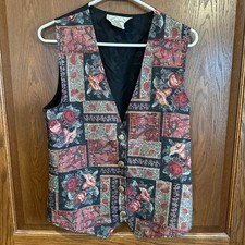 Vintage 90s Tapestry Rose Floral Patchwork Vest Medium Boho Cottagecore