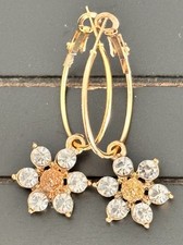 Beautiful Rhinestone Flower and Gold Hoop Earrings.