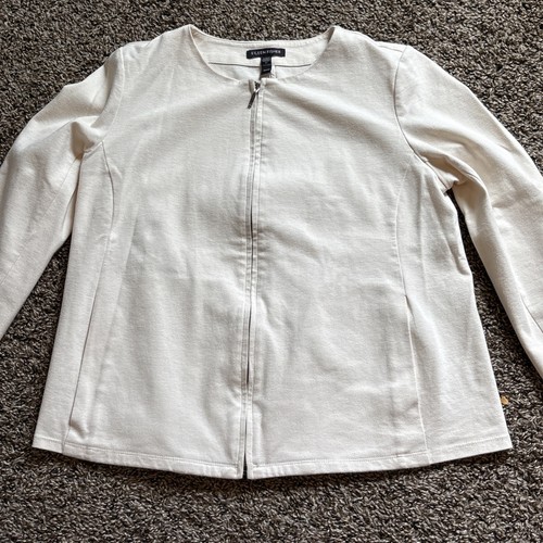 Eileen Fisher Ivory Organic Cotton Ponte Zip-Front Jacket Small (PP/PTP) - Picture 7 of 11