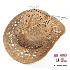 Women's Men's Straw Cowboy Hat Cowgirl Woven Sun Hat Western Cowboy Dark Khaki