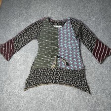 Vtg 90s NOTHING MATCHES Funky Boho Patchwork Shirt Blouse Womens Sz 0