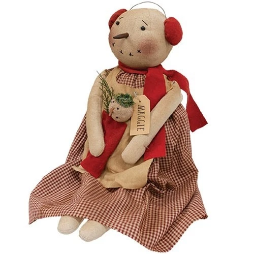 Primitive SNOWMAN MAGGIE DOLL & BABY Christmas Cloth 21"T Winter Vintage Stlye - Image 2 of 2