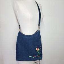 Borsa a tracolla vintage Comeco 12x12x4" cotone denim rosa ricamata cerniera superiore