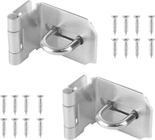 Piutouyar 2Pcs 90° Door Hasp Latch Lock Stainless Steel Padlock Clasp 3" Silver