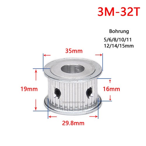 3M 12-120 Zähne Riemenscheibe Zahnrad Keine Schritte für 15mm Breite Zahnriemen - Picture 13 of 28