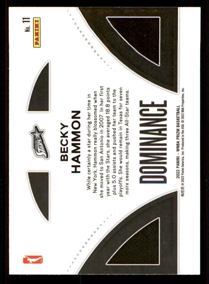 2022 Panini Prizm WNBA Dominance #11 Becky Hammon - Image 2 of 2