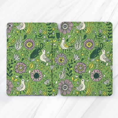 Green Wavy Flowers Retro Birds Case For iPad 10.2 Air 13 Pro 13 9.7 10.9 Mini 7