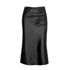 Women Satin Skirt Faux Silk Midi Slim High Waist Gothic Black Office Wear