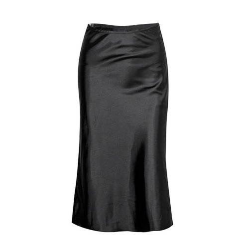 Women Satin Skirt Faux Silk Midi Slim High Waist Gothic Black Office Wear Black - Picture 2 of 11