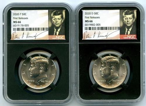 2020 P & D KENNEDY NGC MS66 HALF DOLLAR MATCHING 2 COIN SET FIRST RELEASES