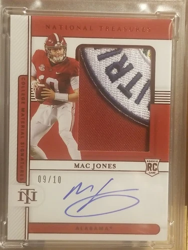 2021 NATIONAL TREASURES MAC JONES RC  CLG.MT.SIG-BOWL LOGO 1 PSA/DNA CERT